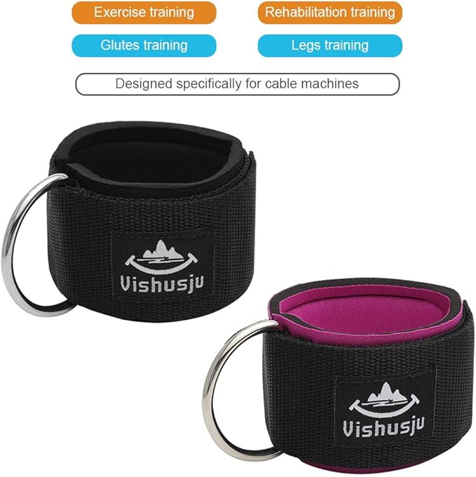 Ankle Straps Wrist Cuffs 5.5mm Neoprene Padded Large D-Ring for Cable Machines Fitness Legs Exercise Attachment Adjustable