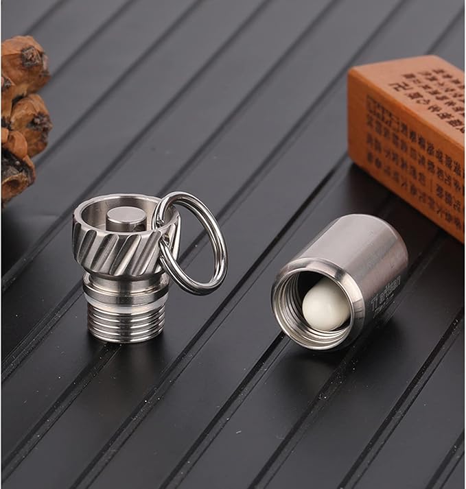 Pill Key Fob Titanium, Keychain Pill Holder Mini Cute, EDC Waterproof Pill Case, Travel Pill Container Medication Organizer, Pill Bottle Hide Necklace Pendant for Outdoor Emergency First Aids