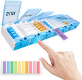 Push Button Weekly Pill Organizer, Medicine Pill Organizer with Label, Pill Box Case 7 Day BPA-Free, Pill Container for Vitamins, Fish Oil, Supplements Medication (Blue)