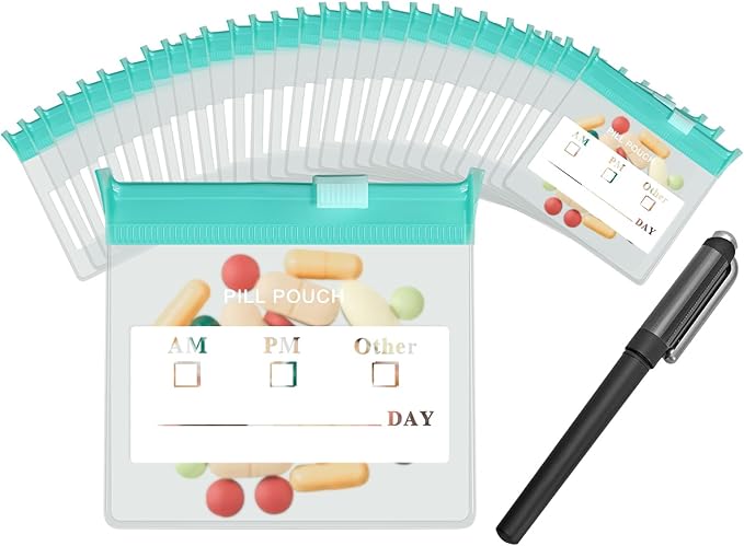 36 Packs Color Pill Pouch Bags 12mil 3 x 2.75 Inch bpa-Free, Frosted Clear EVA Materials, Heavy-Duty Thick Plastic Bags for Travel Medicine Organizer, Jewelry, Small Craft Pieces-Clear+Green
