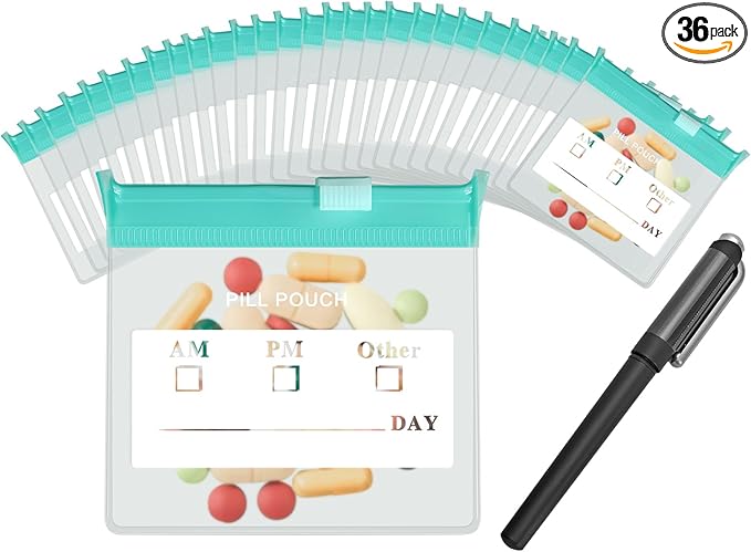 36 Packs Color Pill Pouch Bags 12mil 3 x 2.75 Inch bpa-Free, Frosted Clear EVA Materials, Heavy-Duty Thick Plastic Bags, Seal Zipper for Travel Medicine Organizer, Jewelry, Small Craft Pieces-Green