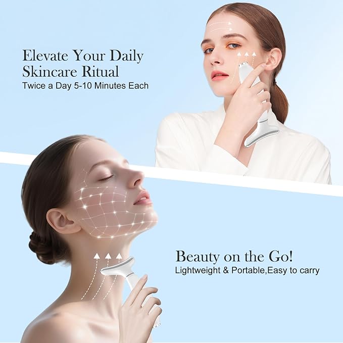 Red Light Therapy for Face and Neck, Portable Face Massager Tool with Vibration, 4 Color LED Facial Light Therapy Device for Skin at Home, Micro-Current Vibration Facial Cold and Hot Service