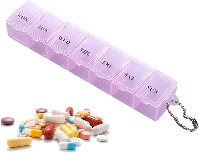 1 Pc Weekly Pill Dispenser - 7 Day Medicine Box, 7 Day Pill Holder | Pill Case Weekly, Medicine Storage Organizer, Clear Pill Organizer Box, Dustproof Pill Holder for Tablets, and Supplements (Pink)