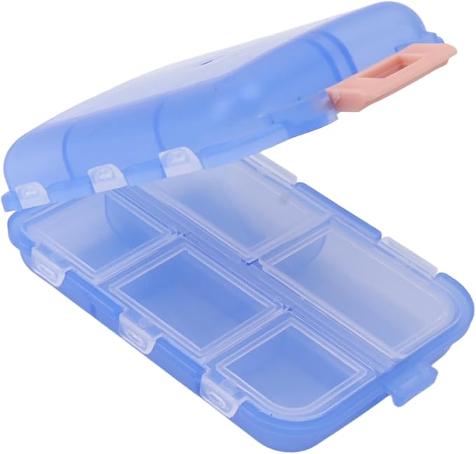 Travel Pill Organizer, Plastic 10 Compartments Pill Case Portable Pill Box Buckle Lock Weekly Portable Pill Holder Container for Purse (Blue)