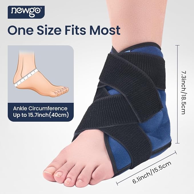 NEWGO Gel Ice Pack Wrap for Ankle & Foot - Reusable Hot and Cold Therapy Wrap for Pain Relief, Swelling, Plantar Fasciitis, Achilles Tendonitis & Sprains - Adjustable Compression Brace (1 Pair)