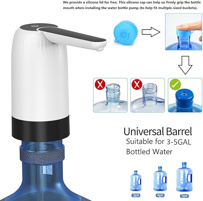 Myvision 5 Gallon Jug Drinking Water Dispenser, Portable Water Dispenser fro 3 Gallon Bottle, USB Electric Water Bottle Pump, 2-5 Gallon Water Jug Switch (White)