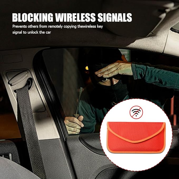 2PCS Faraday Bags for Car Key and Cell Phone, Signal Blocking Bag, Faraday Key Fob Protector, Universal Cell Phone Privacy Card Protection Car Accessories for Anti-Thefting (Orange)