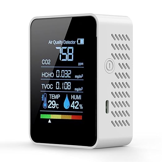 5-in-1 Indoor Air Quality Monitor, Professional Portable Detector&Accurate CO2,HCHO,TVOC,Humidity& Temperature,LED Display, 2s Refresh,for Home, Office,School, Hotel,Car Air Quality Tester (White)