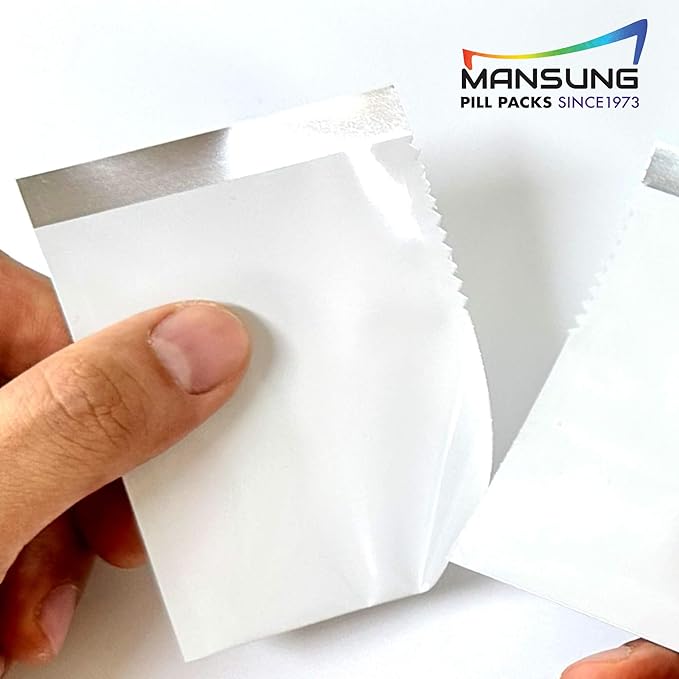 Mansung M 600 Mylar Heat Seal Pill Bags/Wht 2.7x3.5 inch- Aluminum Foil Packets Pillsuite Organizer Smell Proof Packaging Easy Tear Open Top Pillpack Pill Packets for Travel Food Storage Pouche Pack…