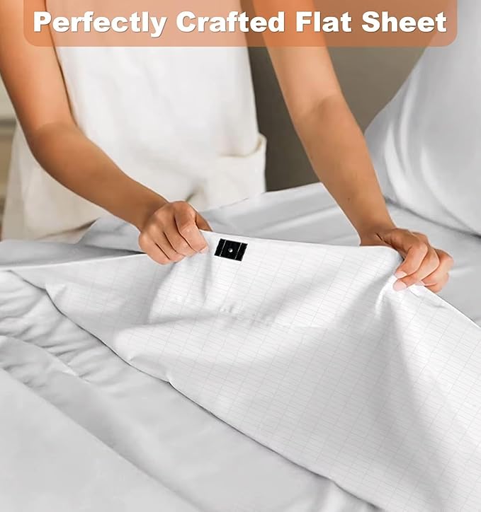 Grounding Sheets Twin XL for Better Sleep - Premium Cotton + Silver Fiber Earth Connect Grounding Flat Sheet for Bed, Stress Relief (White,Twin XL, 39x80in)