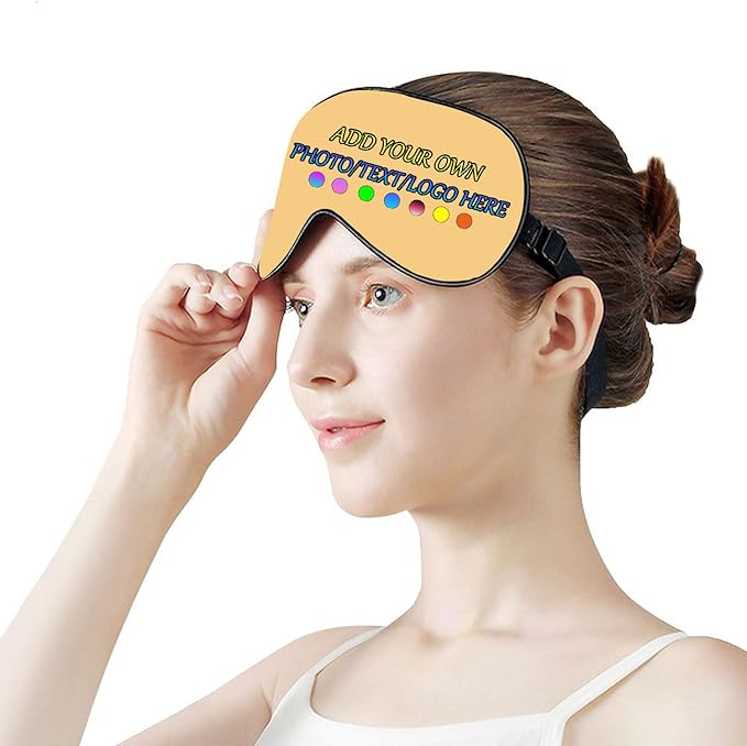 Personalized Eye Mask, Custom Eyeshade Blindfold Add Your Design Image Text Customized Eye Cover with Adjustable Strap for Sleeping Travel Work Naps Blocks Light, Beige