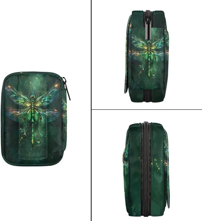 Green Dragonfly Beautiful Pill Case Travel Pill Organizer Weekly 7 Day Portable with Zipper Medicine Box Pill Case for Vitamins, Birth Control,Fish Oils,Medication, Supplements