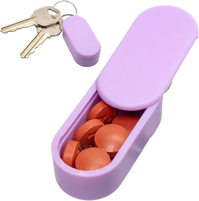 Standard Magnetic Keychain Pill Holder – Larger Capacity, Durable & Lightweight with Sleek Minimalist Design – Secure, Portable Travel Pill Organizer for Everyday Use (Lavender)