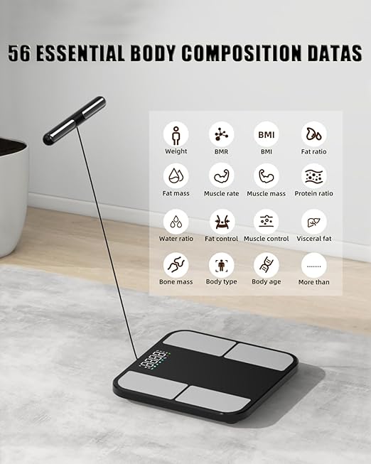 Scale for Body Weight - 8 Electrodes High Precision Digital Scale for BMI - 56 Body Composition Metrics - Bluetooth Bathroom Scale with LED for Home/Fitness