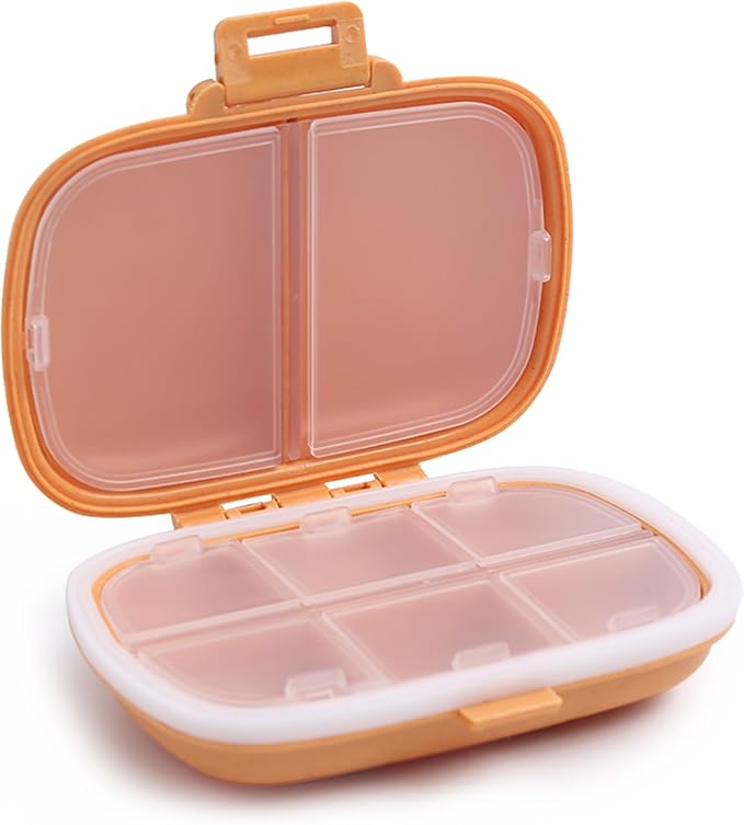 8 Compartments Travel Pill Organizer, Daily Pill Case Small Pill Box for Pocket Purse, Portable Pill Container Medicine Vitamin Organizer (Yellow)