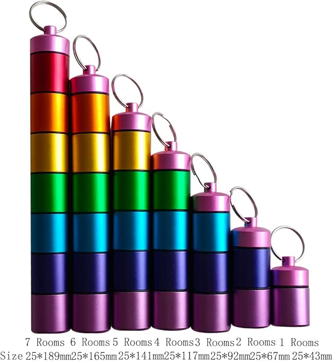 FAYALA Pill Disperser Waterproof 7 Days Rainbow Pill Holder Travel Pill Container Portable Medicine Keychain Daily Airtight Pill Organizer (25 * 189)