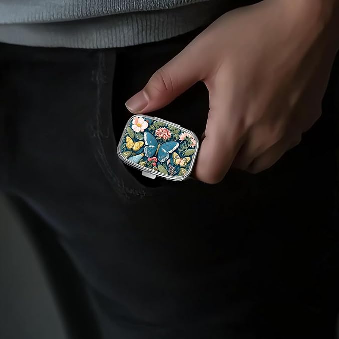 Pill Box-2 Compartment Small Pill Case Portable for Pocket & Purse Single Pill Carrier Pill Container to Hold Vitamins Medication Fish Oil and Supplements BPA-Free