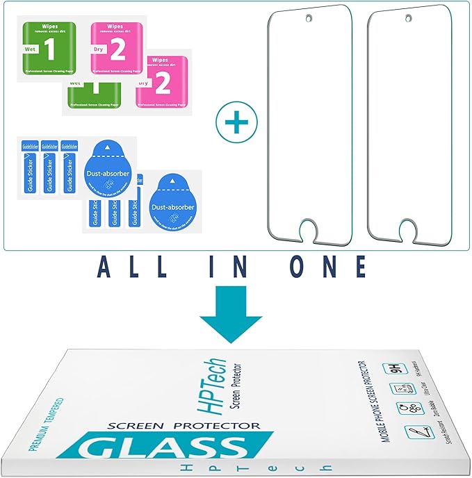 HPTech 2-Pack Tempered Glass For Apple New iPod Touch 7th Gen (2019), 6th Gen, 5th Gen (2015) Screen Protector, Easy to Install, Bubble Free, 9H Hardness