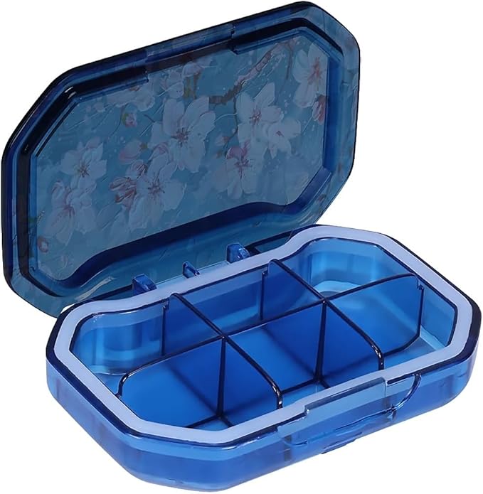 This Watercolor Style Cherry Blossom Tree Pattern 6 Compartment Pill Box Can Be Placed in A Pocket Or Wallet to Store Vitamins, Medicines Other Medications.