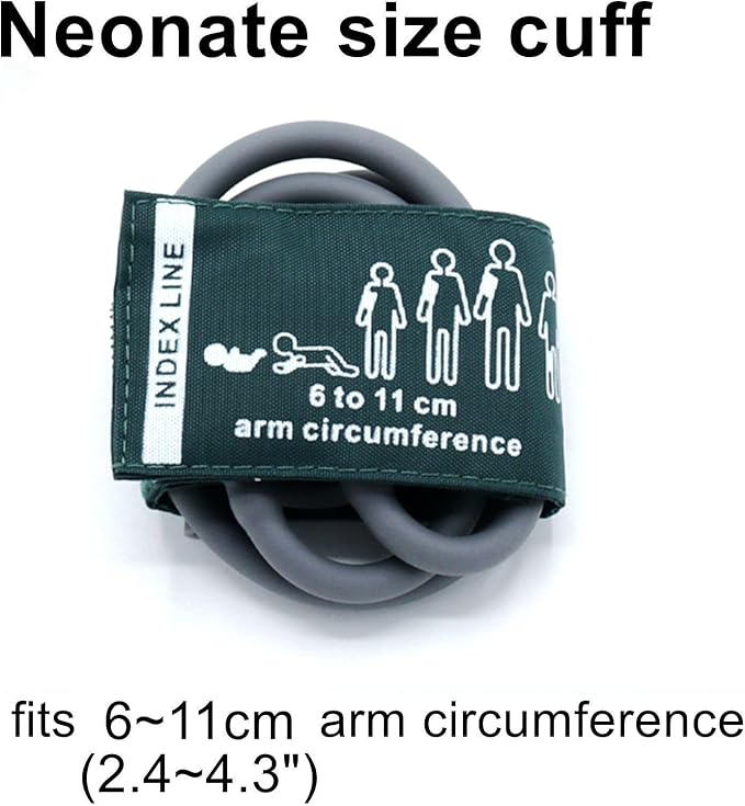 NIBP Cuff with BP18 Connectors for Neonate, 6-11 cm Reusable Dual Tube Nylon Replacement BP Cuff with Inner Airbag for Blood Pressure Monitor Machine