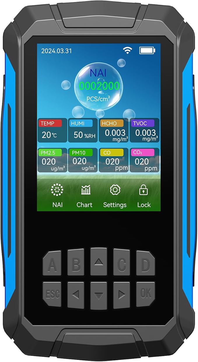 Garosa Air Quality Detector & Ionizer Meter Portable Air Tester with VOC PM2.5 CO2 Temp Humidity for Home Car Office & Negative Ion Monitoring (Black)