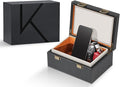 KK6 PLUS-BK Faraday Key Fob Protector Box, RFID Signal Blocking Shielding Box for Car Keys, Anti-Theft Vintage Faraday Cage with High-Grade Protein Leather, Black - Size: L