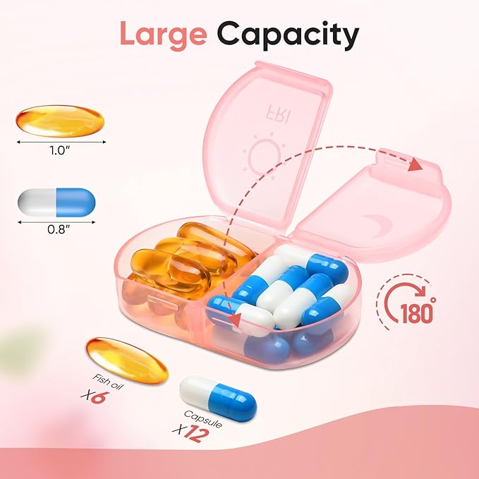 Weekly Pill Organizer 2 Times a Day Compact Pill Box 7 Day Pill Case Medication Reminder Portable Travel Pill Dispenser for Pills,Vitamin,Fish Oil