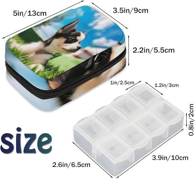 Cute Husky Print Travel Pill Organizer Bag Portable Weekly Pill Box Travel Medicine Organizer 7 Day Pill Case with Zipper for Daily Travel Family Business