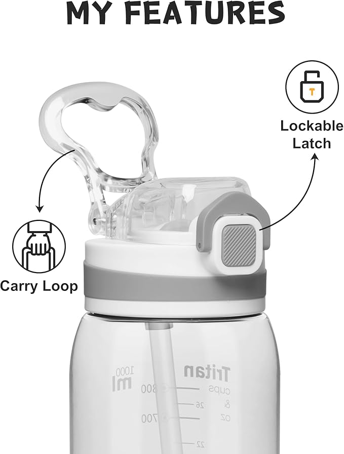 Opard Peak 1000 ml/34 oz Water Bottle with Straw Cap, BPA-Free, Leak Proof Flip Top Bottle