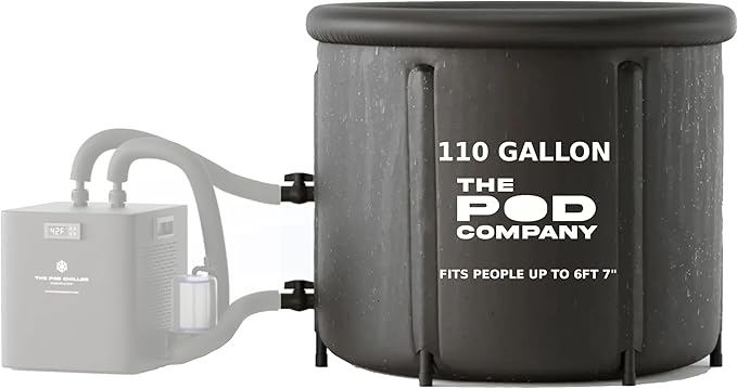 The Pod Company Ice Pod Pro Cold Plunge Tub, 110 Gallon (420L) Inflatable Ice Bath for Adults, Fits Up to 6'7", Insulated, Chiller Compatible, BPA-Free, UV-Resistant Nylon, Dual Drain Hoses