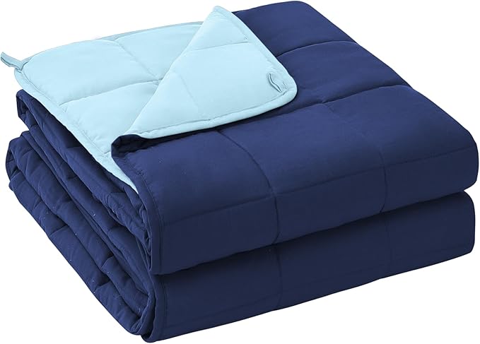 yescool Weighted Blanket for Adults (15 lbs, 60" x 80", Navy & Blue) Cooling Heavy Blanket for Sleeping Perfect for 140-160 lbs, Queen Size Breathable Blanket with Premium Glass Bead, Machine Washable