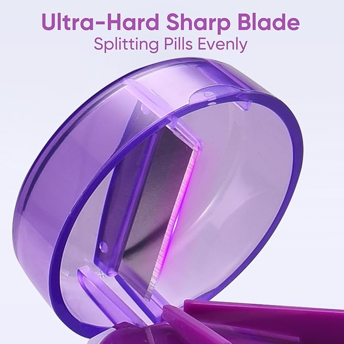 Pill Cutter, Crusher and Grinder, Splitter Accurate and Easy Cutting, Stainless Steel Blade, Perfect for Travel, Ideal for Purse or Pocket, Daily Usage, Ideal for Medication (Purple)