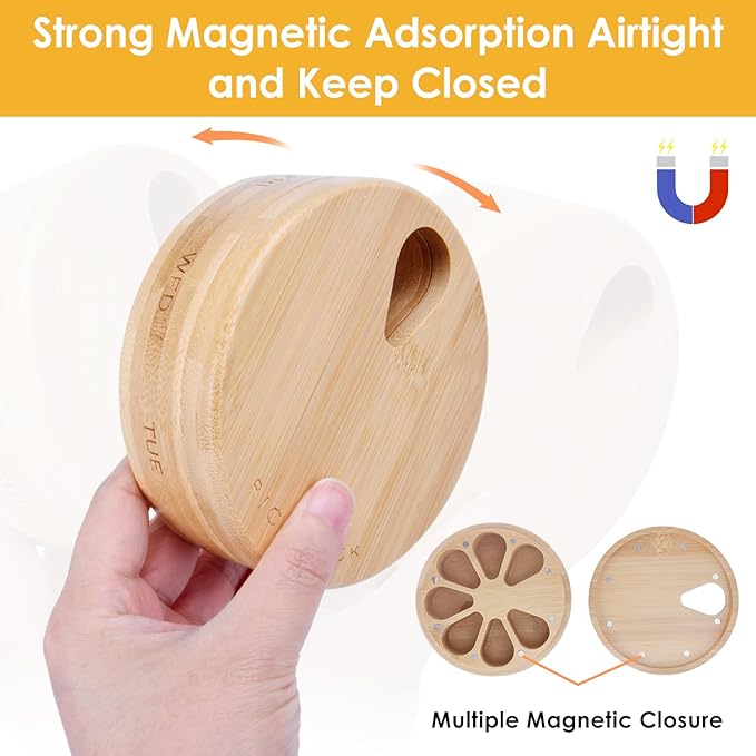 Wood Pill Organizer, Wood Medicine Organizer, Travel Pill Organizers, Bamboo Pill Organizer Used to Store Pills, Pill Box Day Improved Design with Days of The Week