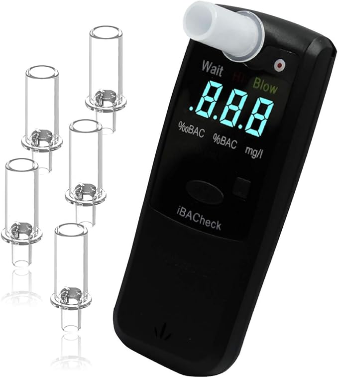 Breathalyzer with 10 Memories and LED Display, Visible at Night. Long Battery Life and Last 350 Test with Alkaline Batteries (Black 1)
