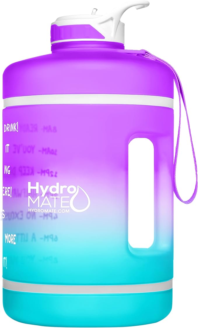 NatureWorks HydroMATE Gallon Water Bottle with Straw BPA FREE Leak Proof Reusable Water Bottle with Times to Drink Marked Hourly 128 oz