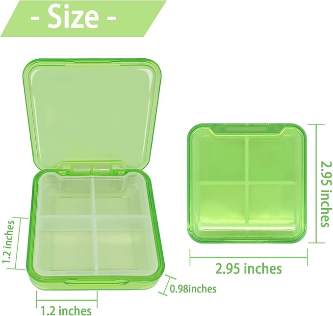 Pill Case for Pocket Travel Pill Organizer Small Pill Box Portable 4 Compartments Removable Medicine Organizer for Vitamin Fish Oil (Grass Green)