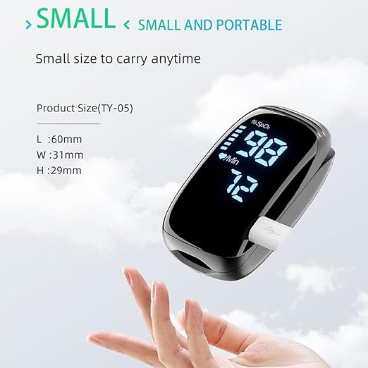 Finger Pulse Oximeter, Fingertip Blood Oxygen Saturation with Pulse Monitor, Oximeter with Lanyard, Pulse Oximeter for Sport and aviation use (LED black)