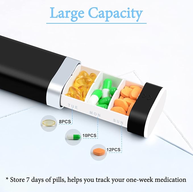 greencycle Pill Organizer 7 Day, Weekly Pill Cases, Portable Daily Pill Box Container Travel Pill Holder Pretty Home Medicine Box Pill Dispenser to Hold Vitamins Fish Oil, Supplement (Black)
