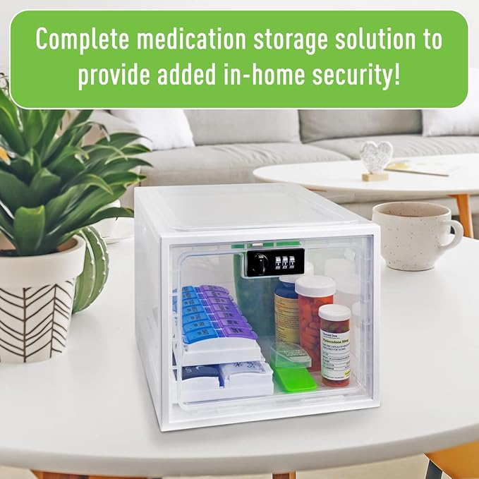 EZY DOSE Medication Lockbox, Secure Storage for Medication and Vitamins, Combination Lock, Large Capacity, Food Safe and BPA Free