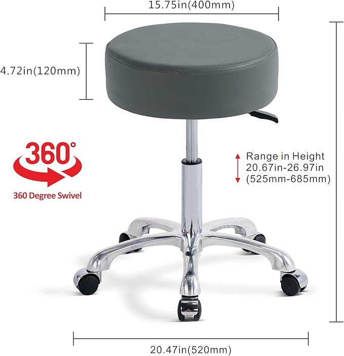 Comfy Memory Foam Heavy Duty Rolling Stool,Adjustable Chair with Wheels for Doctor,Shop,Nail Tech,Potters,Medical,Massage,Artist,Tattoo,Studio,Office,Pedicure(Gray)