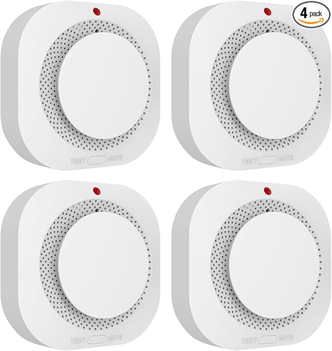 Photoelectric Smoke Detector Fire Alarm, Battery Operated, Smoke Alarm with Test Button & Low Battery Signal, LED Warning Light, 85-Decibel Alarm Sound, Easy Installation for Living Rooms and Bedrooms