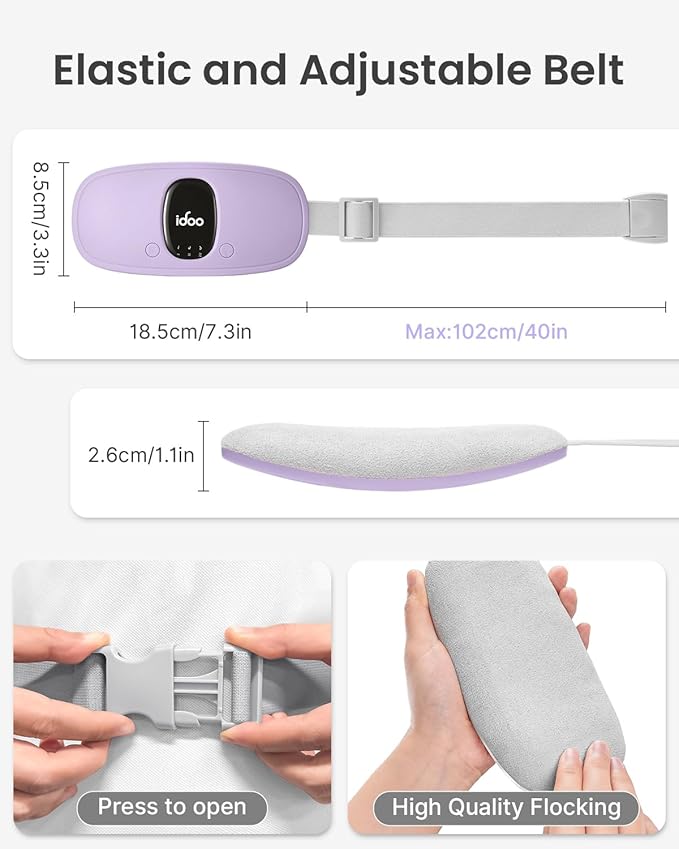 iDOO Portable Heating Pad, FSA Eligible Items Only List, Period Heating Pad with 3 Heat Levels and 3 Massage Modes, Electric Fast Heating Belly Wrap Belt, Gifts for Girlfriend Mom Wife Women (Purple)