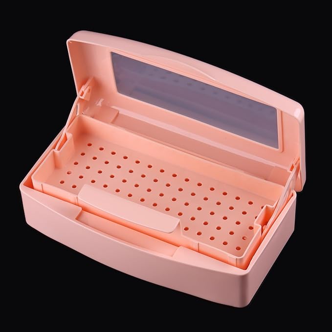 Nail Tool Sterilizer Box Plastic Disinfectant Container for Nail Art Accessories Tools, Sterilizer Soaking Box with Strainer Pedicure Manicure Cleaning Equipment, Orange