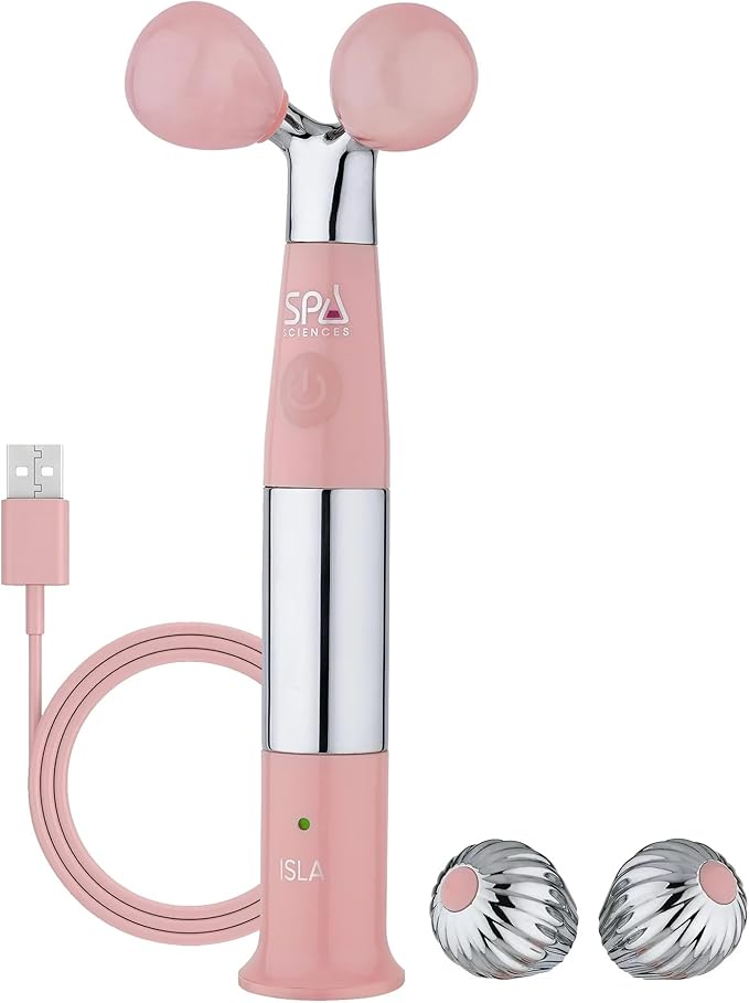 Spa Sciences ISLA Ice + Heat Contouring Roller (Face, Neck, and Décolletage) – Including Steel + Bonus Genuine Rose Quartz Globes