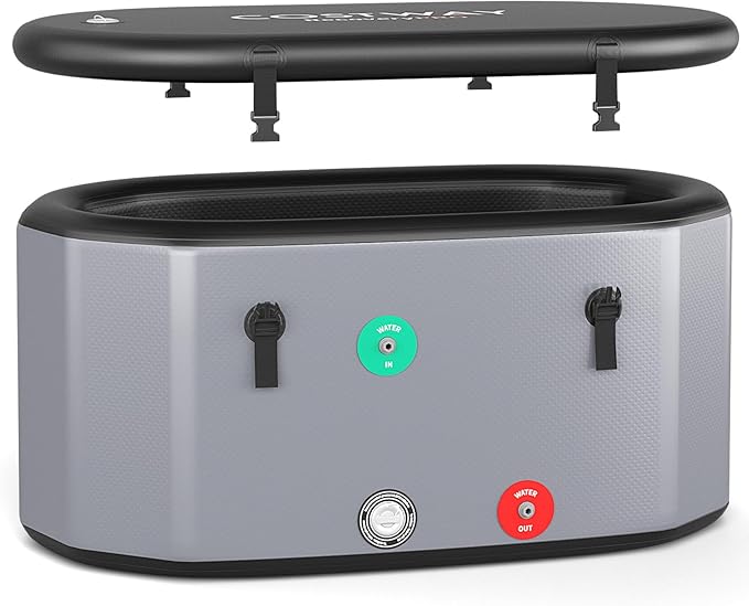 COSTWAY XL 129 Gal Oval Ice Bath Tub with Cover, Portable Outdoor Inflatable Cold Plunge Tub with Backpack, Pump, for Cold and Therapy, Compatible with Water Chillers, Grey