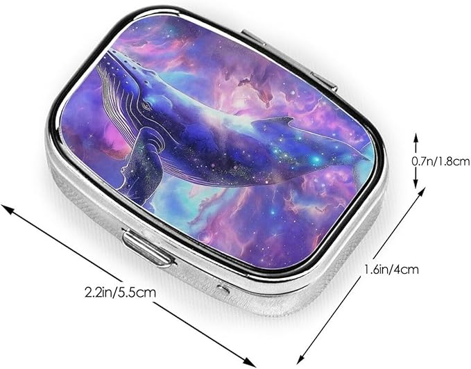 Dreamy Galaxy Whale Pill Box with Mirror 2 Compartments Square Pill Organizer for Pocket