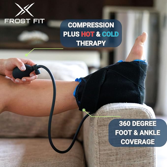Compression Ankle Ice Pack - Ice Compression Ankle Wrap for Pain Relief | Soft Cold Brace for Recovering Injuries | Support for Swelling, Sprains, & Fractures | Reusable Gel, Fits Small & Large Feet