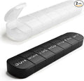 Large Weekly Pill Organizer, 2-Pack 7 Day Pill Box with Debossed Labels, Fade Resistant, BPA-Free Translucent Lids (White & Black)