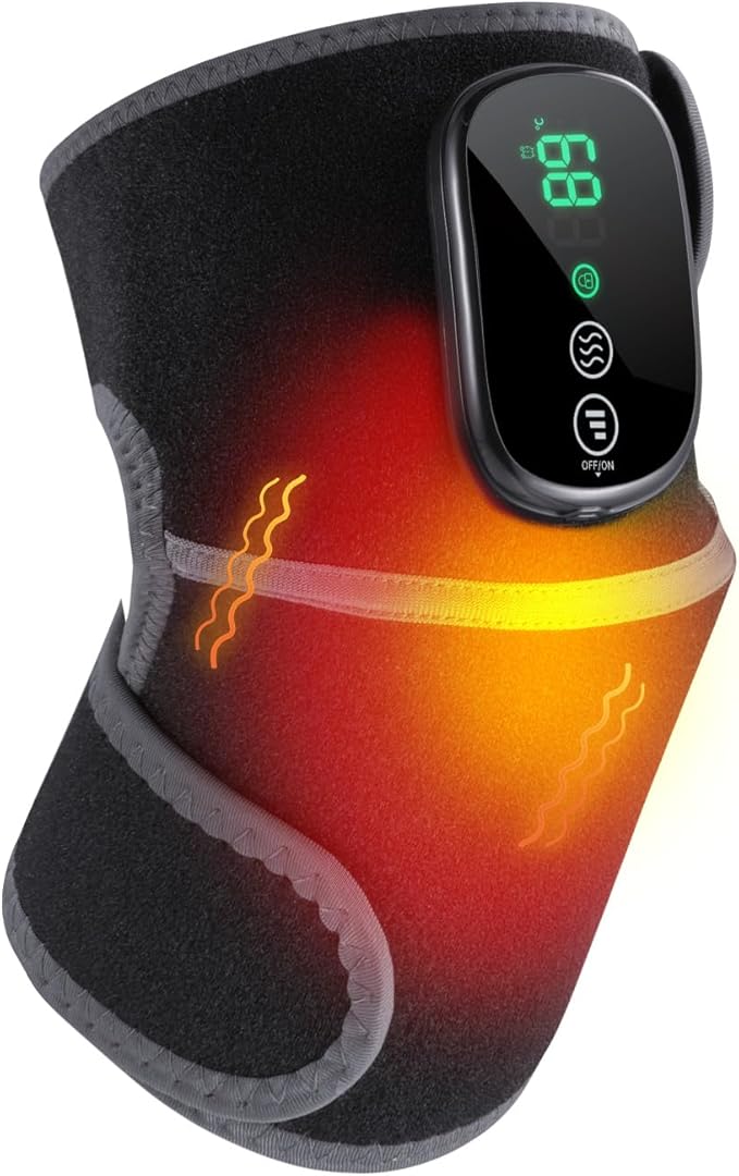 Cordless Heated Knee Massager, 3-in-1 Knee Heating Pad with Heat Vibration, Electric Heated Knee Brace with 3 Heat Levels and 3 Massage Modes &Timer, Gifts for Men Women (1 PCS)