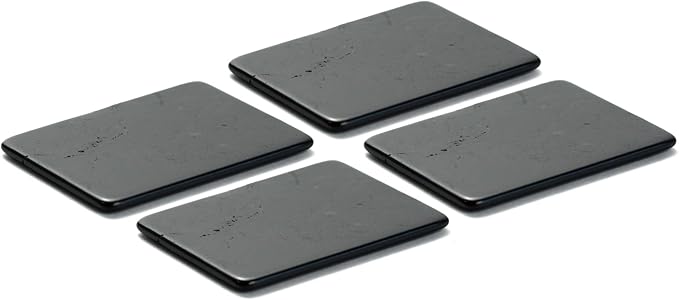 Karelian Heritage Rectangular Black Polished Shungite Protection Phone Sticker Plates, Set for Electronic Devices (4 pcs)